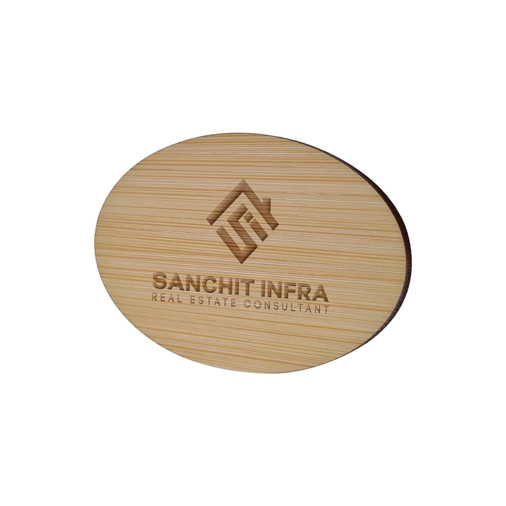 Badge Bamboo Oval 50 x 74 mm, Needle, Engraving