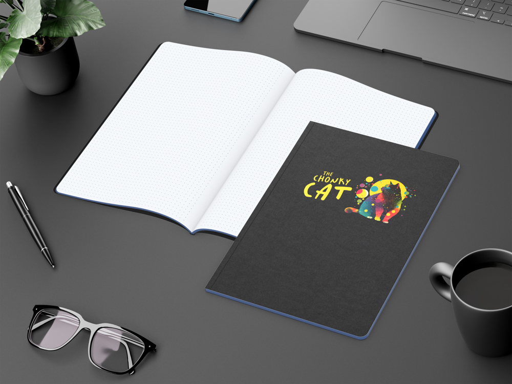 Notizbuch Tablet-Book, A4, Punktraster, mittelblau, Siebdruck-Digital