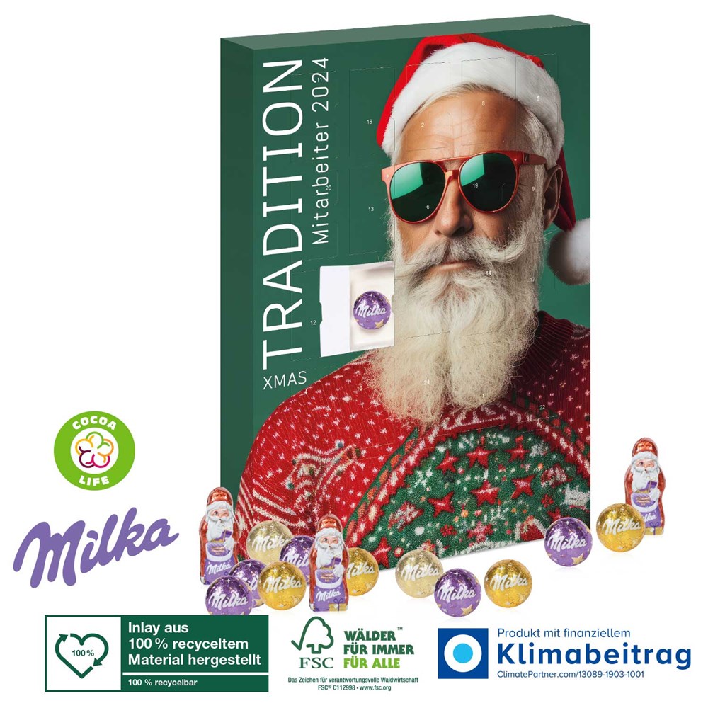 Adventskalender Milka „Edition“, Inlay aus 100% recyceltem Material