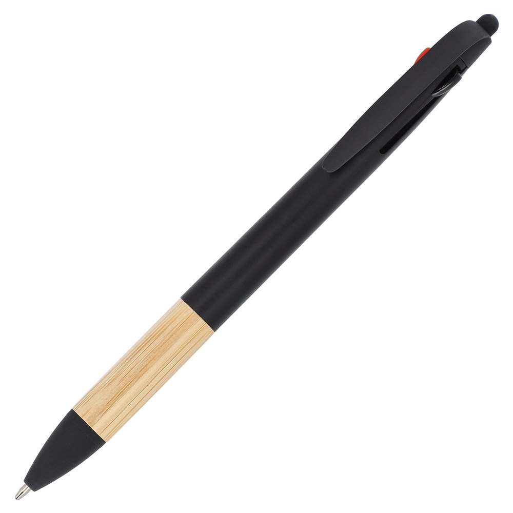 3-Farben-Stift mit Bambusgriff - Schwarz